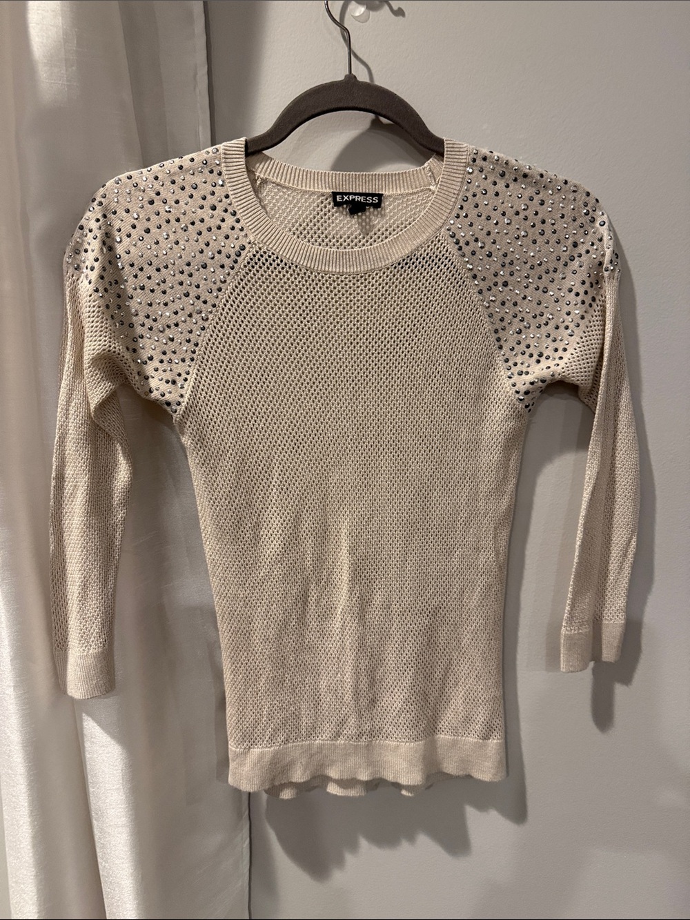 Express Cream Knit Sweater with Studded Shoulders